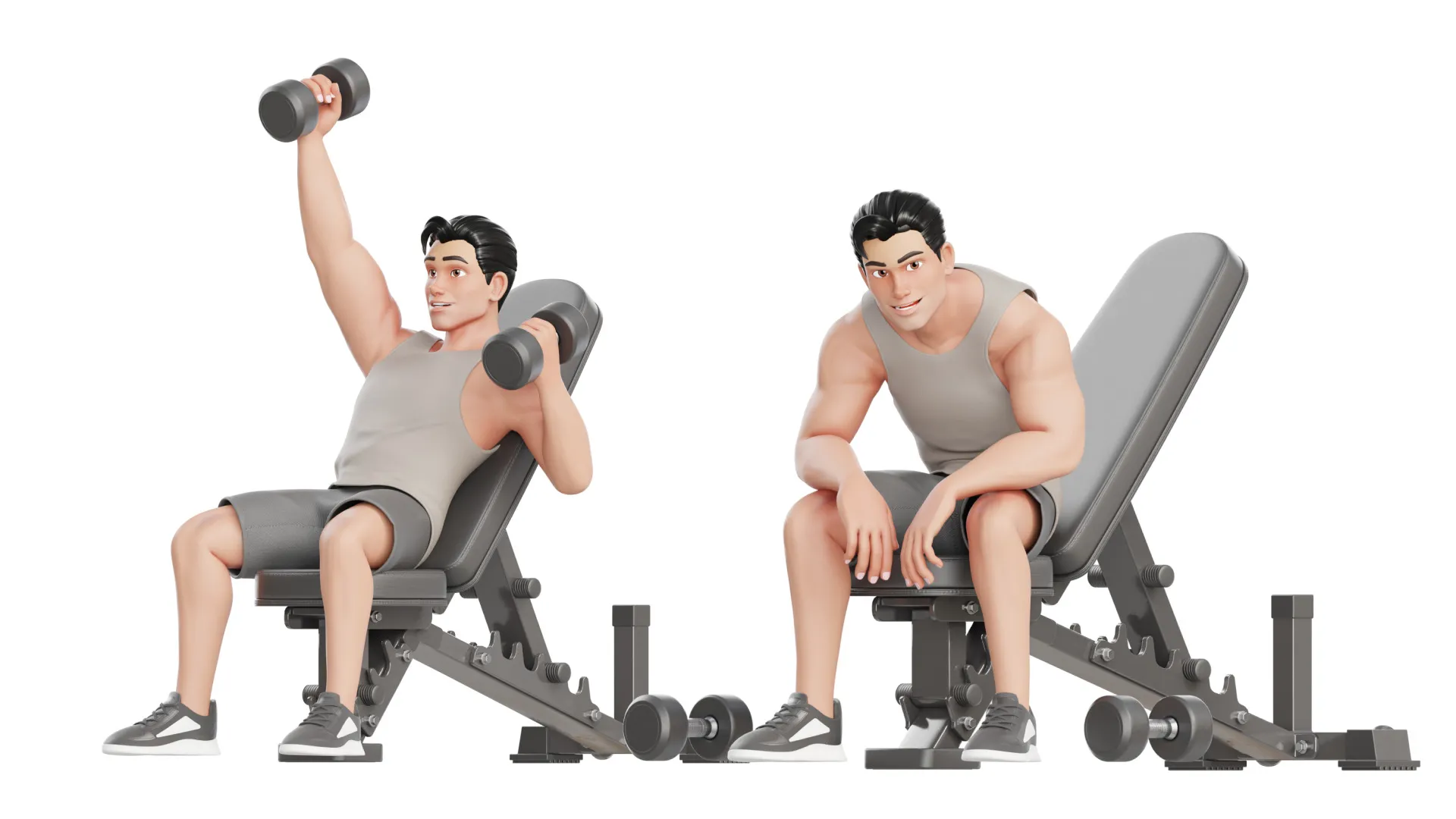Cartoon Sports Gym Fitness Man 3D animation showcase